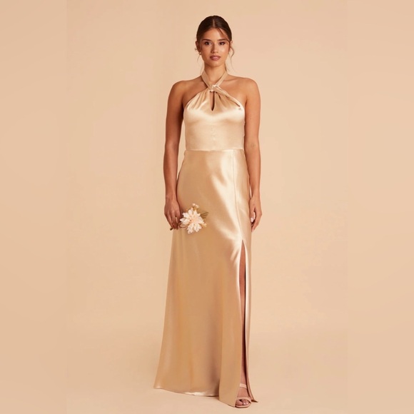 Birdy Grey Dresses & Skirts - Birdy Grey Monica Shiny Satin Dress Gold Size L Bridesmaid Wedding Formal
